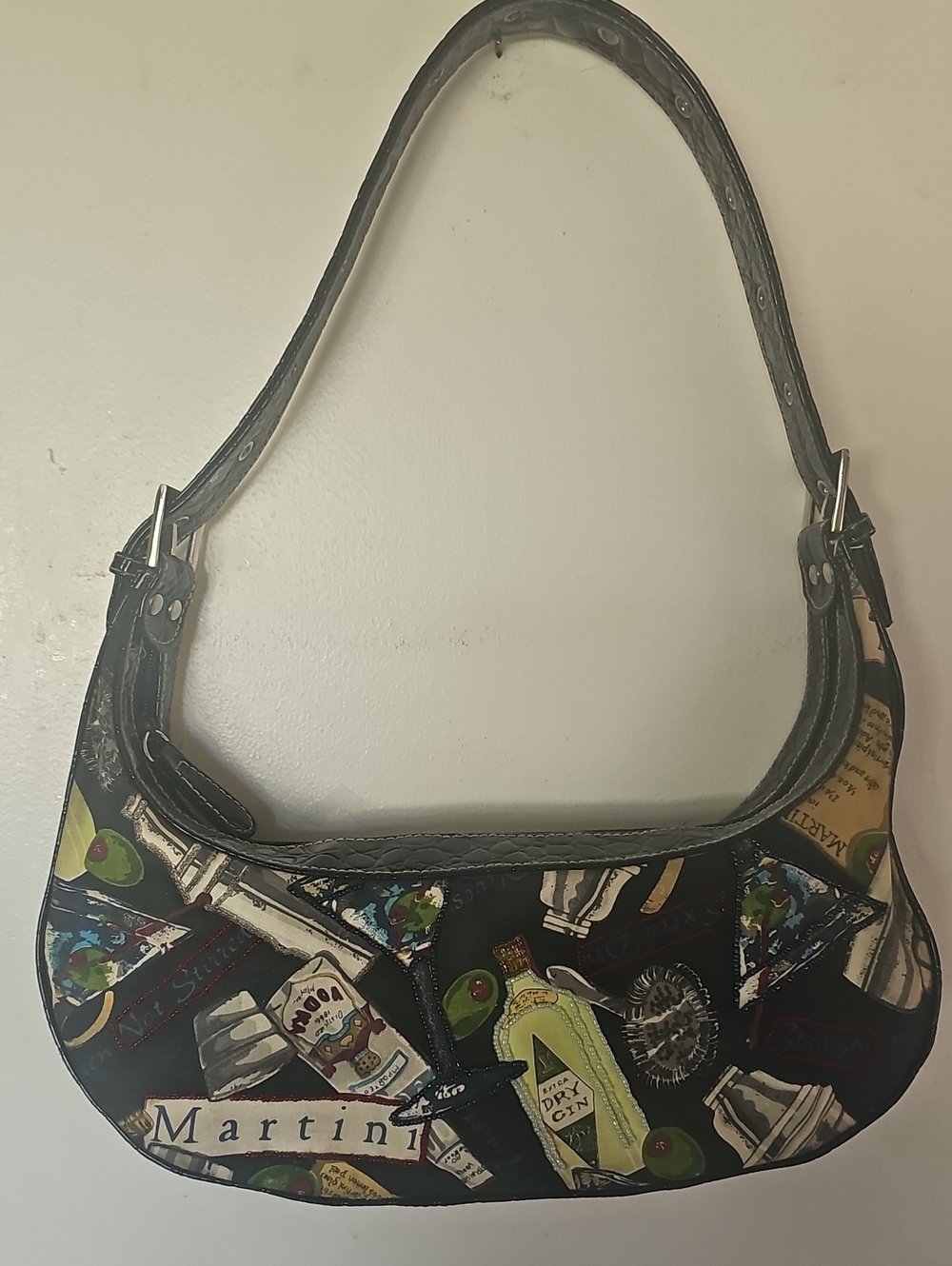 Black Martini Print Shoulder Bag